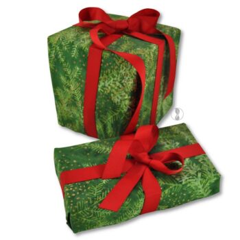 Christmas Forest Fabric Wrapping with Red Ribbon